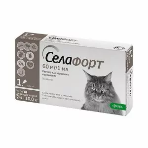 Cелафорт (KRKA) 60мг/1мл капли (1пип) от блох, против кожных клещей и глистов для кошек 7,6-10,0кг