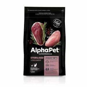 AlphaPet Superpremium с уткой и индейкой сухой для стерилизованных кошек 1,5 кг