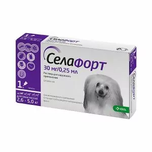 Cелафорт (KRKA) 30мг/0,25мл капли (1пип) от блох, против кож клещ и глист д/собак 2,6-5,0кг