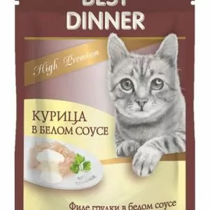 Best Dinner High Premium  курица в белом соусе, волокна филе грудки для кошек  85 гр.