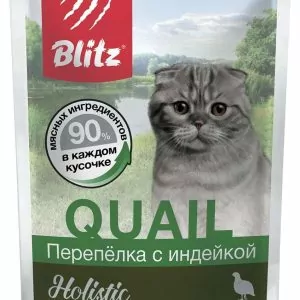 Blitz Holistic «Перепёлка с индейкой» нежные кусочки в соусе – влажный корм для взрослых кошек 85 гр.