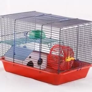 Клетка (ЗооЛайф) Крепыш-2 с домиком, миской и колесом 30*22*22 см для джунгариков