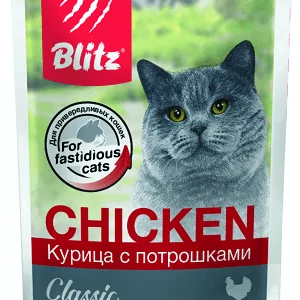Blitz Classic «Курица с потрошками» — нежные кусочки в соусе влажный корм для взрослых кошек 85 гр.