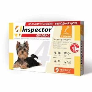 1ШТ Inspector Quadro С капли от блох, клещей и глистов для собак от 1 до 4кг