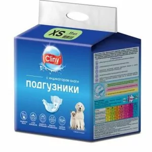 Подгузники (Cliny) XS 2-4 кг, 15-25см (1шт) д/собак и кошек