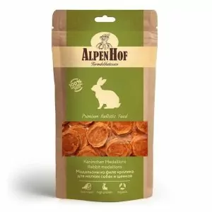 ЛАКОМСТВО AlpenHof МЕДАЛЬОНЫ ИЗ ФИЛЕ КРОЛИКА Д/СОБАК ЩЕНКОВ 50Г A512