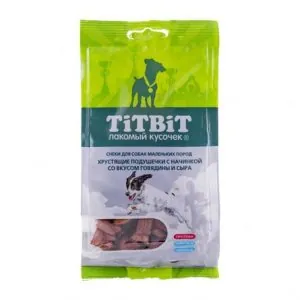 TiTBiT: хрустящие подушечки с начинкой со вкусом говядины и сыра д/собак маленьких пород 95 г