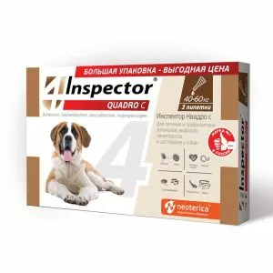 1ШТ Inspector Quadro С капли инсект от внеш  и внутрен паразитов д/собак от 40 до60кг