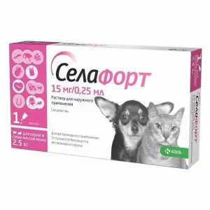 Cелафорт (KRKA) 15мг/0,25мл капли (1пип) от блох, против кож клещ и глист д/кошек и собак до 2,5кг