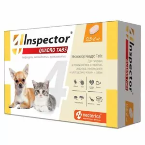 1ШТ Таблетки (Inspector) д/кошек и собак 0,5-2кг (1таб/5нед) от блох, клещ и глист