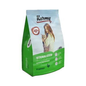 Karmy Sterilized с Курицей полнорационный сухой корм для стерилизованных кошек и кастрированных котов, старше 1 года 0,4кг.