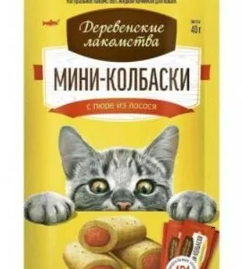 "Деревенские лакомства" для кошек Мини-колбаски с пюре из лосося, 4х10г
