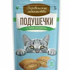 "Деревенские лакомства" для кошек Подушечки с пюре из курицы, 30г