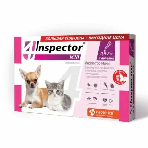 1ШТ Inspector Quadro К капли мини от блох, клещ и глист д/кошек и собак от 0,5 до 2кг