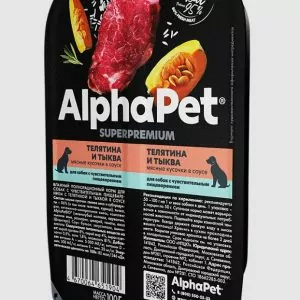 AlphaPet Superpremium (АльфаПет) 0,1кг телятина и тыква мясные кусочки в соусе для собак