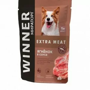 КОРМ WINNER EXTRA MEAT ПАУЧ DOG ВСЕХ ПОРОД ЯГНЁНОК В СОУСЕ 24*1 85г