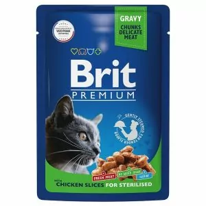 Brit Premium 0,085кг цыпленок в соусе пауч для стерилизованных кошек (48830)