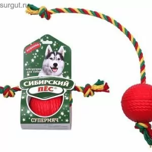 Сибирский Пёс Игрушка для Собаки "Супермяч D=85мм" на верёвке ХБ " Два узла"