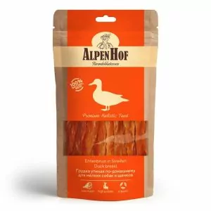 ЛАКОМСТВО AlpenHof ГРУДКА УТИНАЯ ПО-ДОМАШНЕМУ Д/СОБАК ЩЕНКОВ 50Г A506