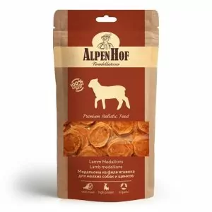 ЛАКОМСТВО AlpenHof МЕДАЛЬОНЫ ИЗ ФИЛЕ ЯГНЕНКА Д/СОБАК ЩЕНКОВ 50Г A511
