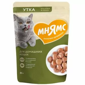 Влажный корм Мнямс Кусочки в соусе с уткой для домашних кошек 85г (24)
