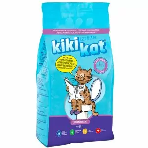 Бентонитовый наполнитель "KikiKat"супер-белый комкующийся с ароматом "Лаванда"  5л (1)